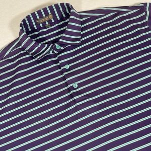 Peter Millar Summer Comfort Men Large Purple Striped Short Sleeve Polo Shirt